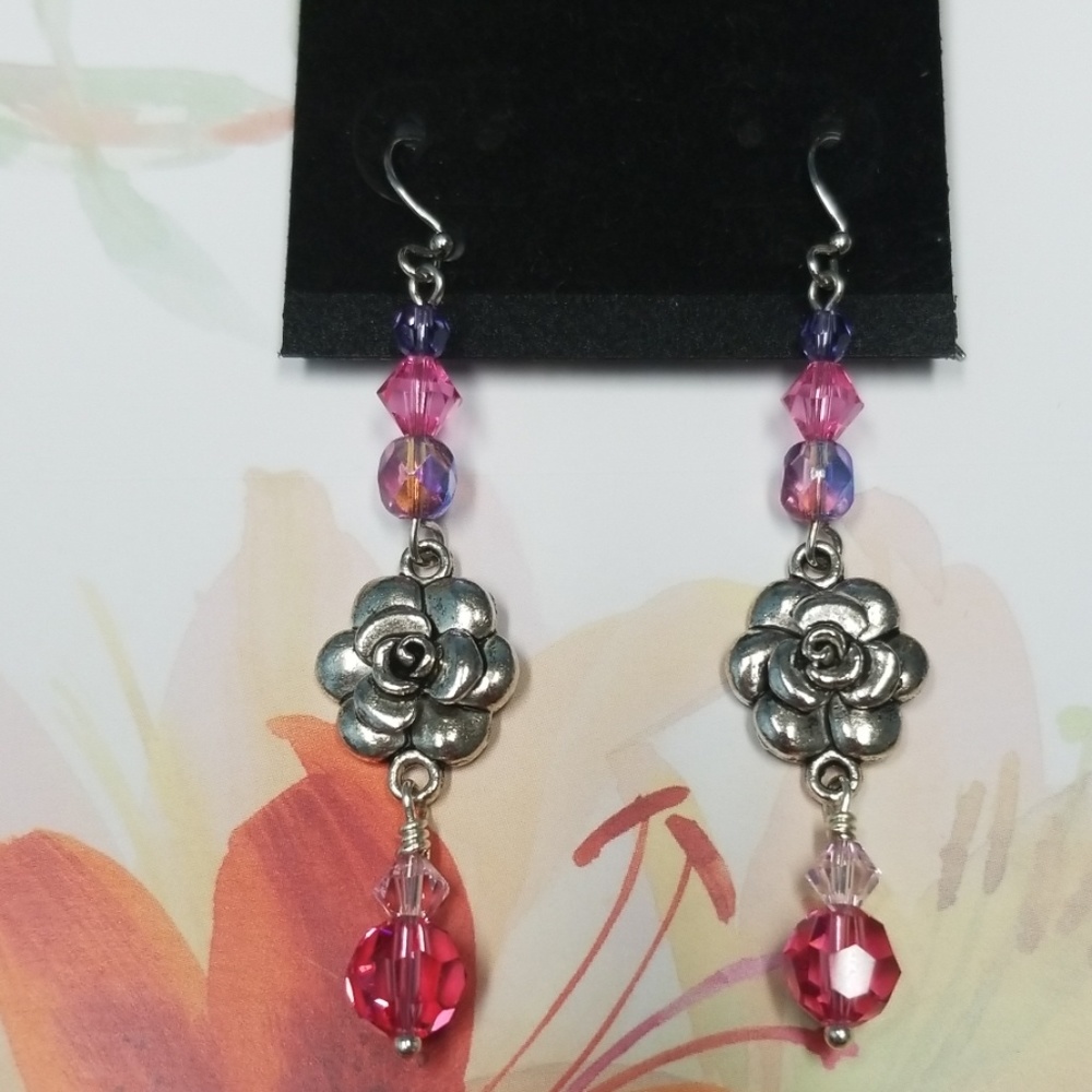 Sterling Silver Flower Dangle Earrings!